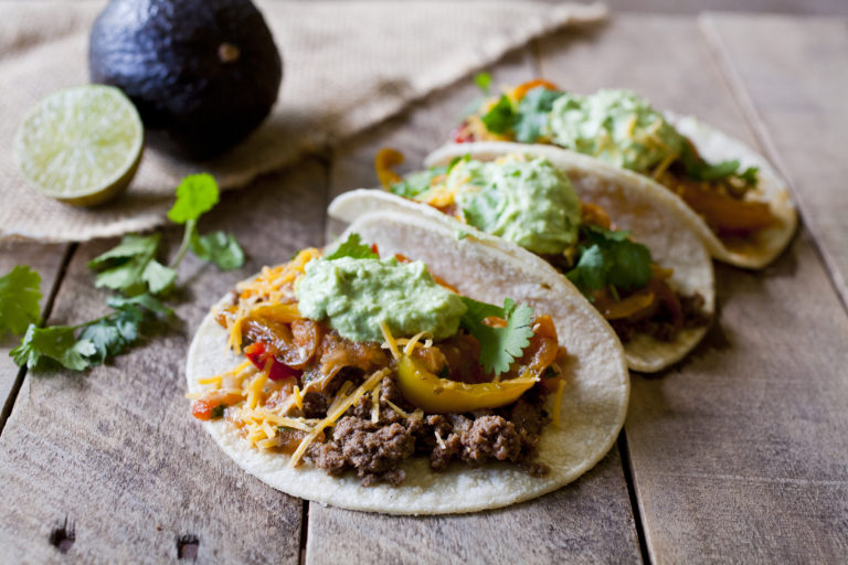 Spiced Beef Fajita Tacos With Avocado Cream And Restaurant Style Salsa