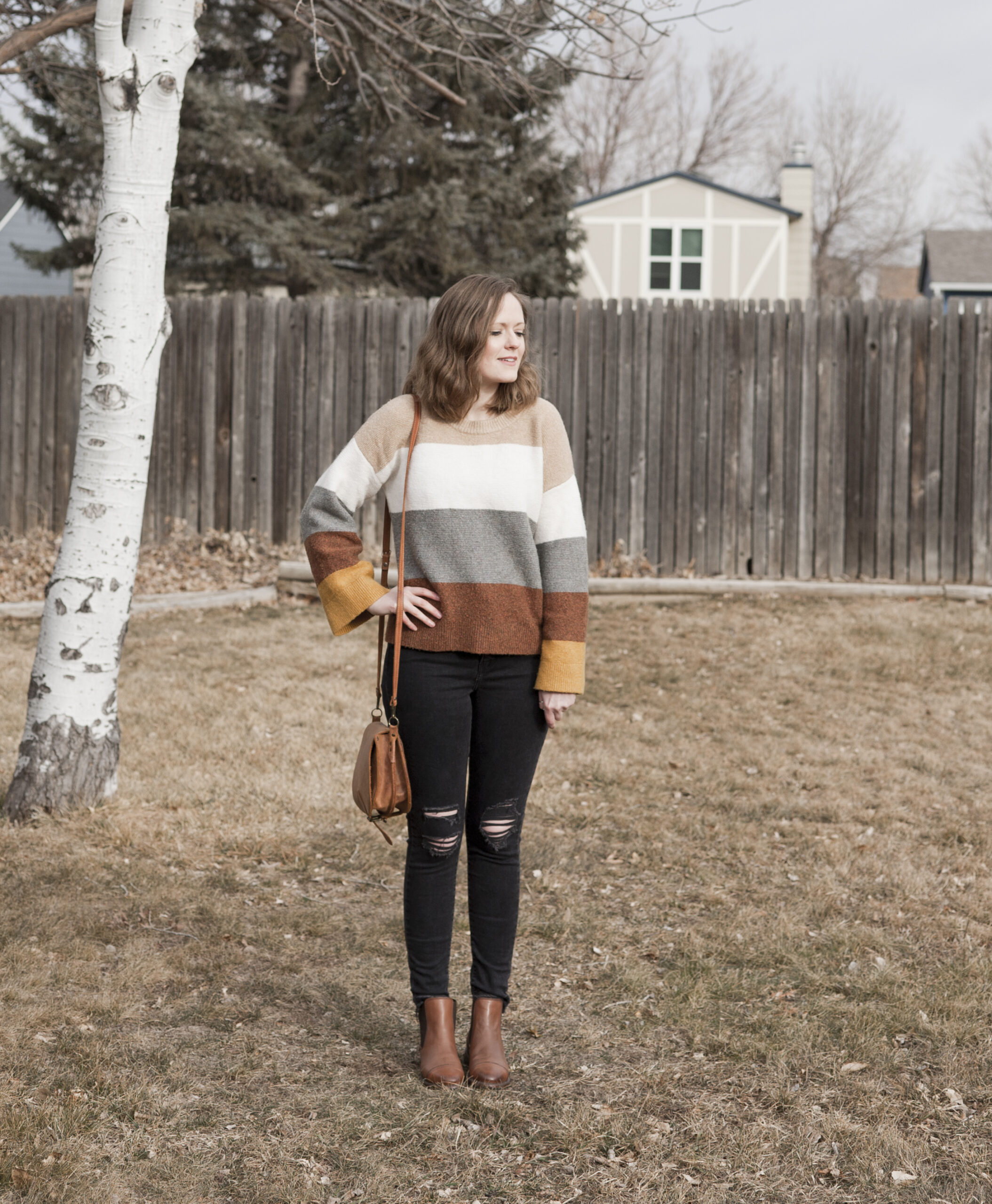 Striped bell shop sleeve sweater